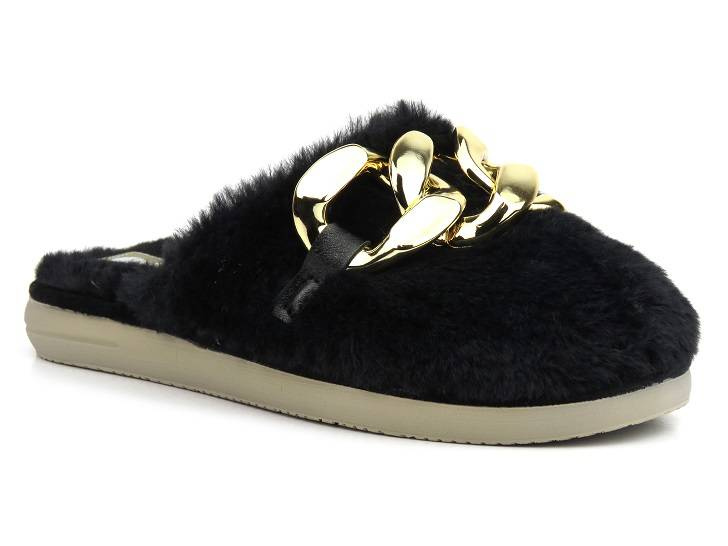 Dámské kožešinové pantofle s řetízkem - INBLU EK-06, černé