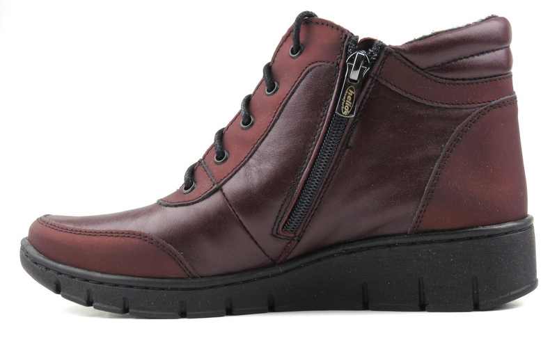 Dámské kožené kozačky ve sportovním stylu - Helios Komfort 531, vínová