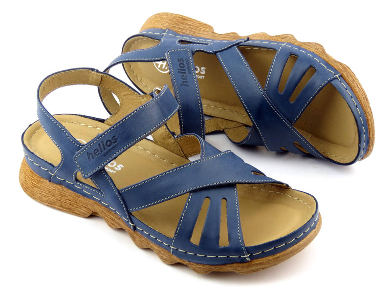 Dámské sandály s dřevěnou podrážkou - HELIOS Komfort 256, tmavě modrá