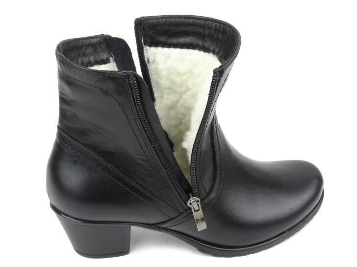 Pohodlné, kožené dámské kotníkové boty zateplené vlnou - Agxbut 0517, černé
