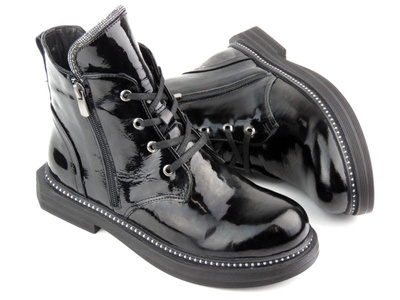 Dámské kotníkové boty z lakované kůže - VENEZIA 03-VAN, černá