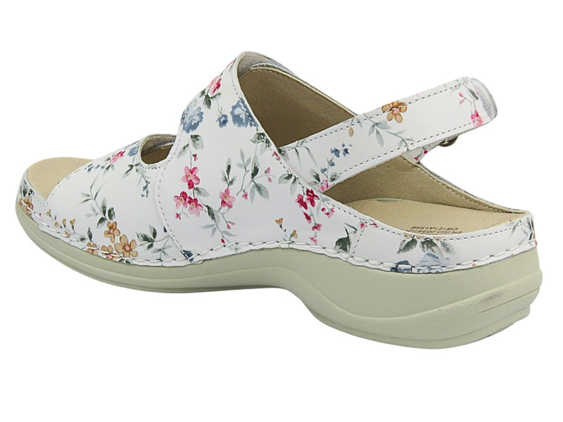 Vysoce kvalitní dámské zdravotní žabky - Nursing Care WG8F1, bílé s květy