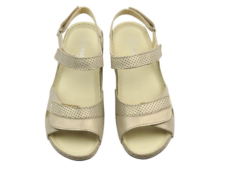 Pohodlné dámské kožené sandály zlaté Helios Komfort 106