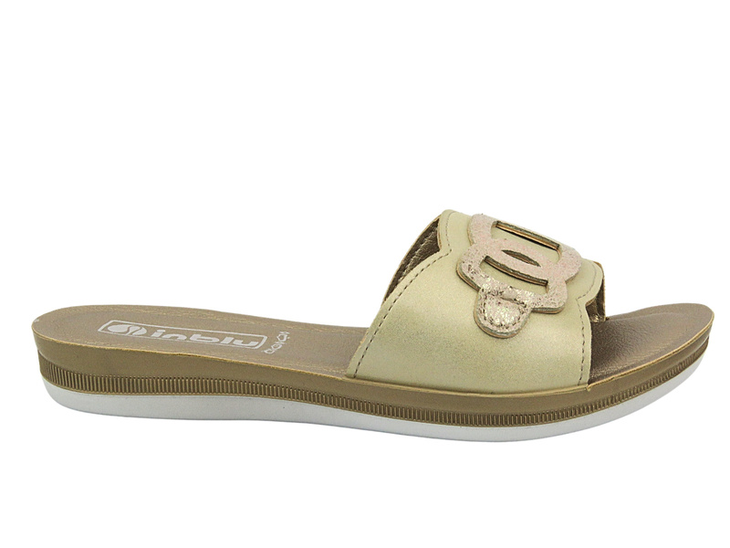 Dámské pantofle s přezkou - INBLU PONZA, zlaté