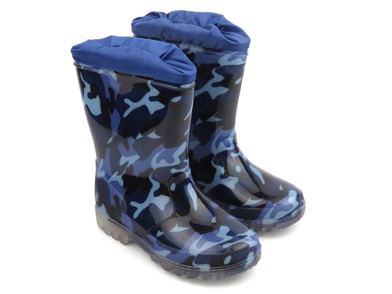 Vysoké dětské camo holínky - WOJTYŁKO 4321G, tmavě modrá