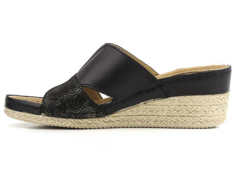 Dámské kožené sandály na klínku - HELIOS Komfort 295, černé