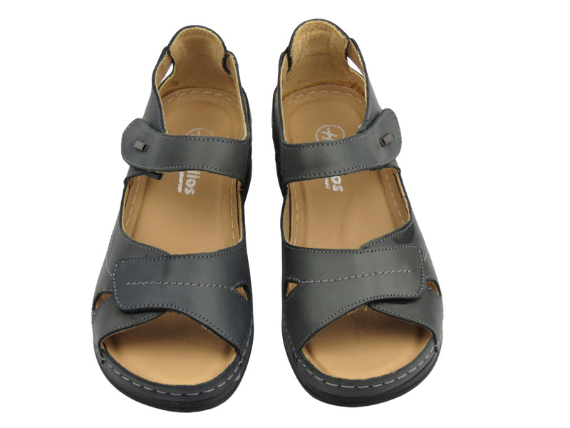 Kožené dámské sandály na suchý zip grafitové Helios Komfort 139