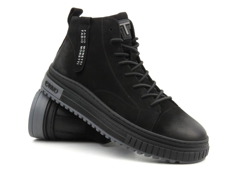 Kožené tenisky, pánské kotníkové boty - Fabio Moretti N2735-1-1, černé