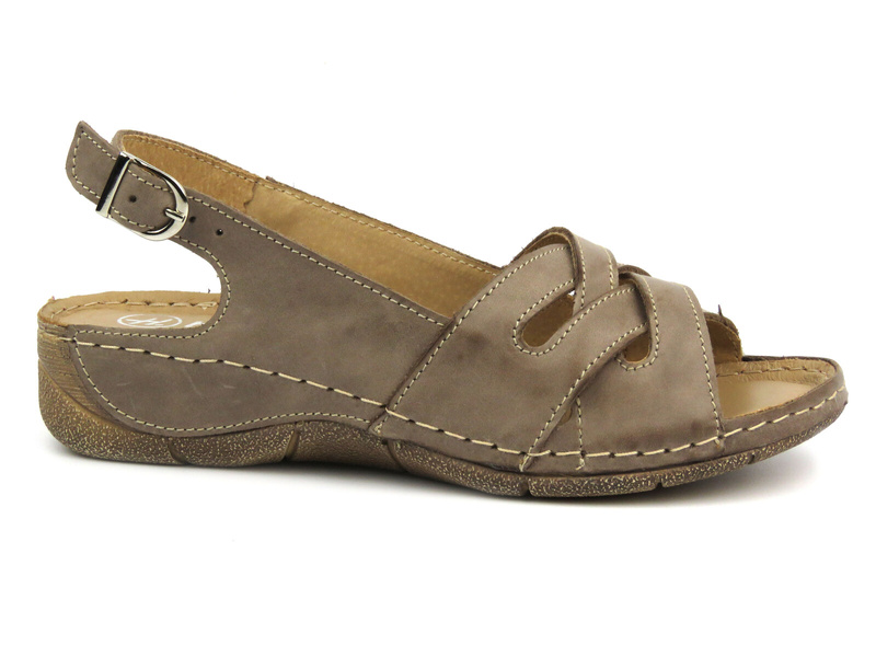 Dámské kožené sandály na platformě - HELIOS Komfort 248, světle hnědé