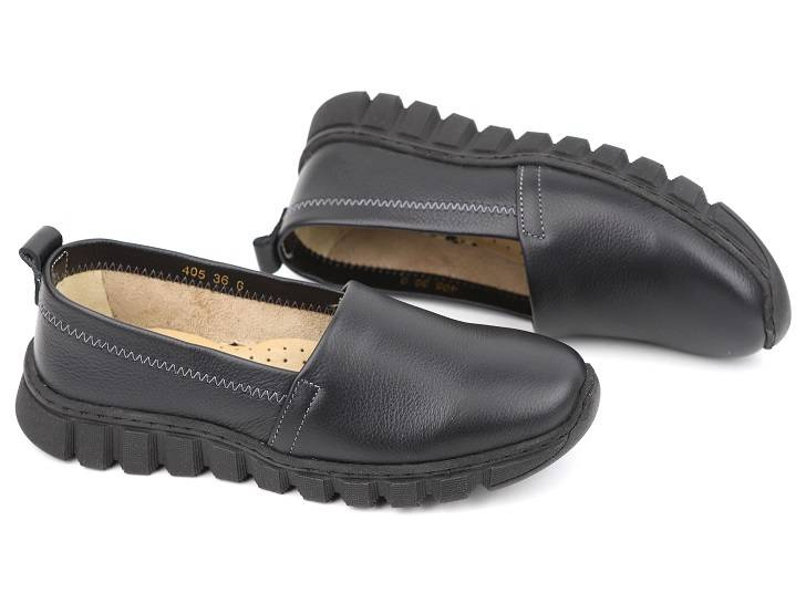 Pohodlné, kožené dámské nazouváky - HELIOS Komfort 405, černé