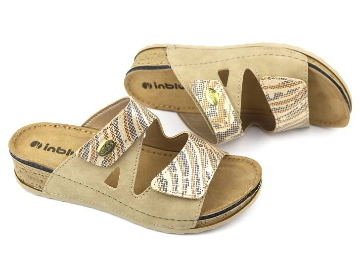 Dámské žabky s pásky na suchý zip - INBLU NV-02, béžová