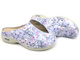 Pohodlné dámské kožené, zdravotní žabky - Nursing Care WG4AF18, fialové s květinami