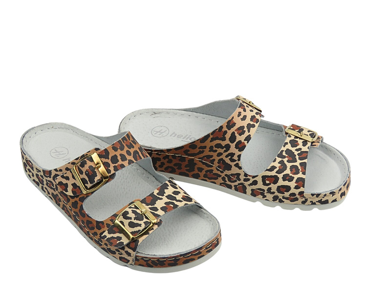 Pohodlné dámské zdravotní/sanitární pantofle hnědé s leopardím vzorem HELIOS Komfort 288