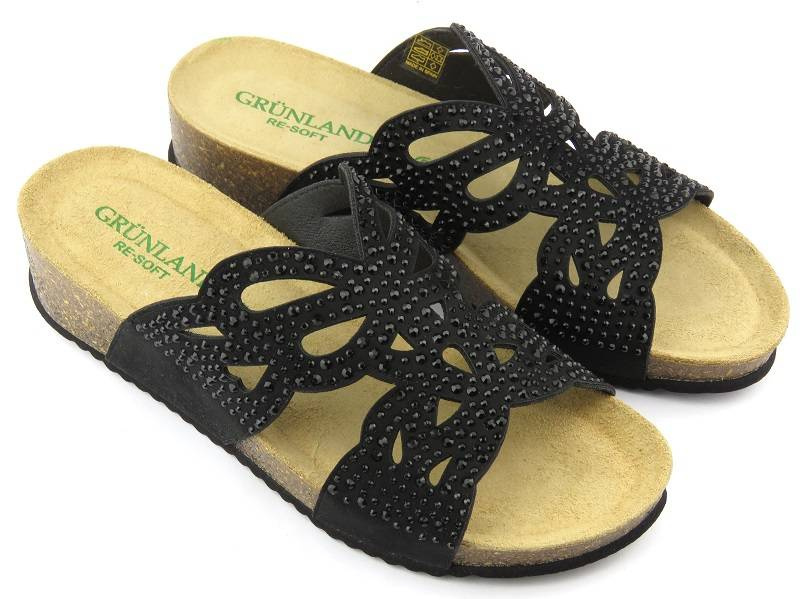 Dámské žabky s koženou vsadkou - GRUNLAND CB2999-70, černá