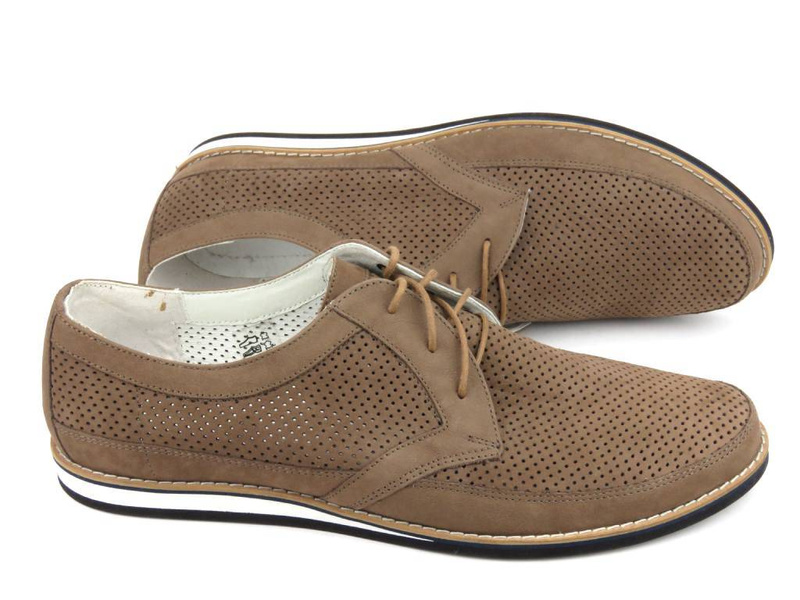 Pánská prolamovaná obuv na jaro a léto - CONHPOL D-732S/33, hnědá