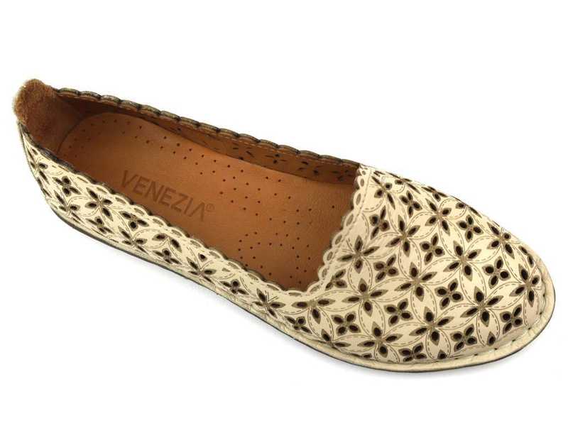 Dámské prolamované boty / balerínky / lords - VENEZIA 301 115-1, béžová