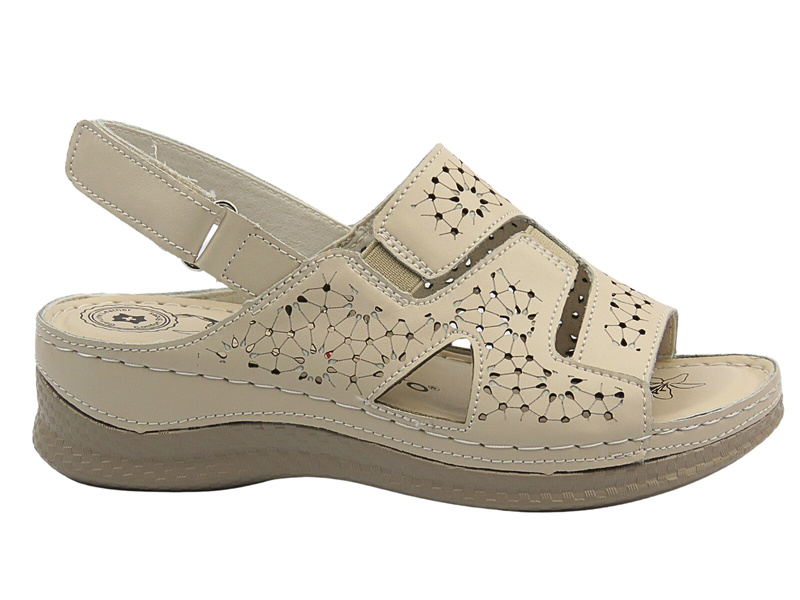 Dámské kožené sandály s suchým zipem – béžové Evento 25SD17‑8365