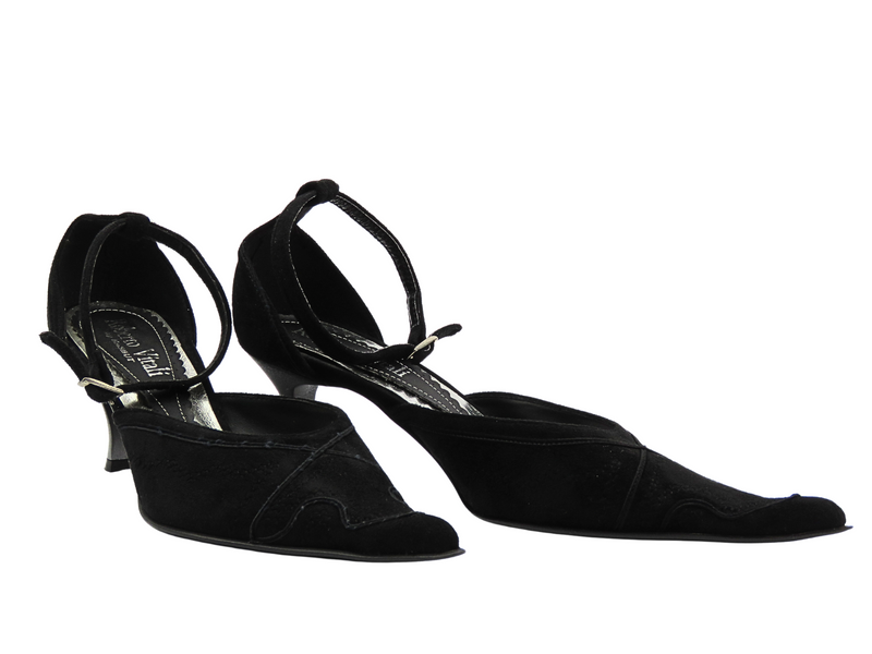 Černé lodičky na podpatku z přírodní kůže – Roberto Vitali 449N7 Vintage