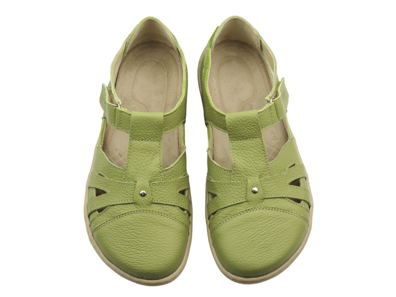 Barefoot kožené minimalistické dámské polobotky zelené Helios Komfort 466