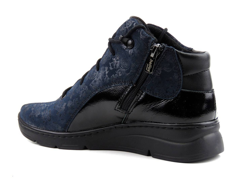 Dámské kotníkové boty s květinovým motivem - Helios Komfort 534, tmavě modrá
