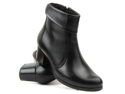 Kozačky na stabilním podpatku z přírodní kůže - AGXBUT 534, černá