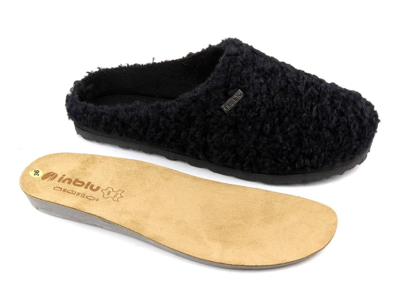 Dámské pantofle s koženou, vyjímatelnou stélkou - INBLU CS-33, černá