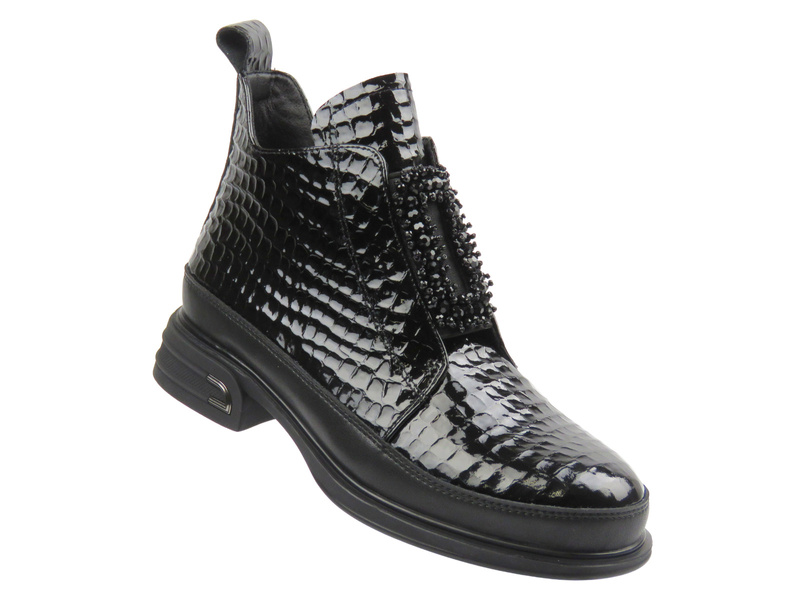 Elegantní dámské kotníkové boty Cambell 25-60320, černý lak