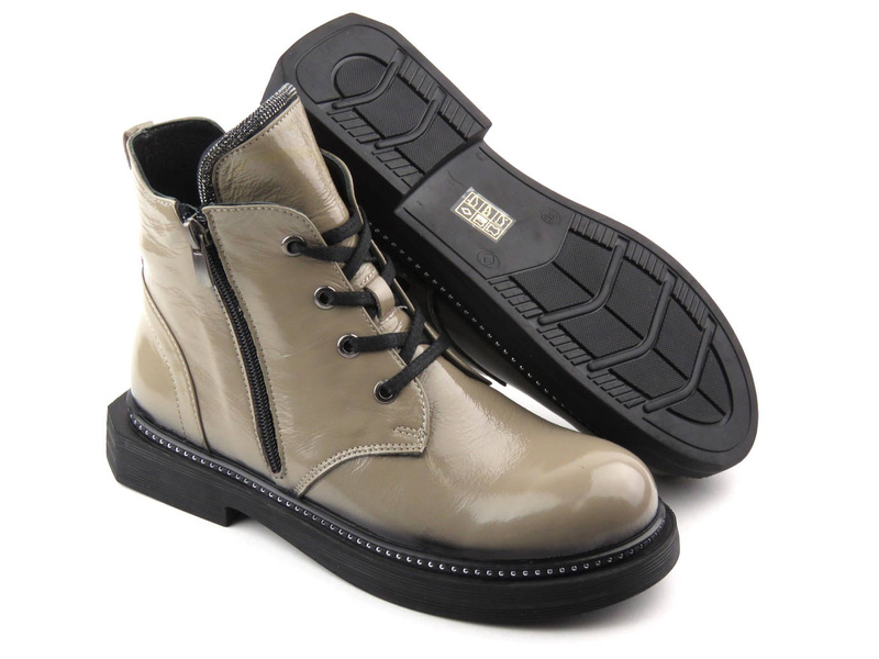 Dámské kotníkové boty z lakované kůže - VENEZIA 03-VAN MINK, béžová