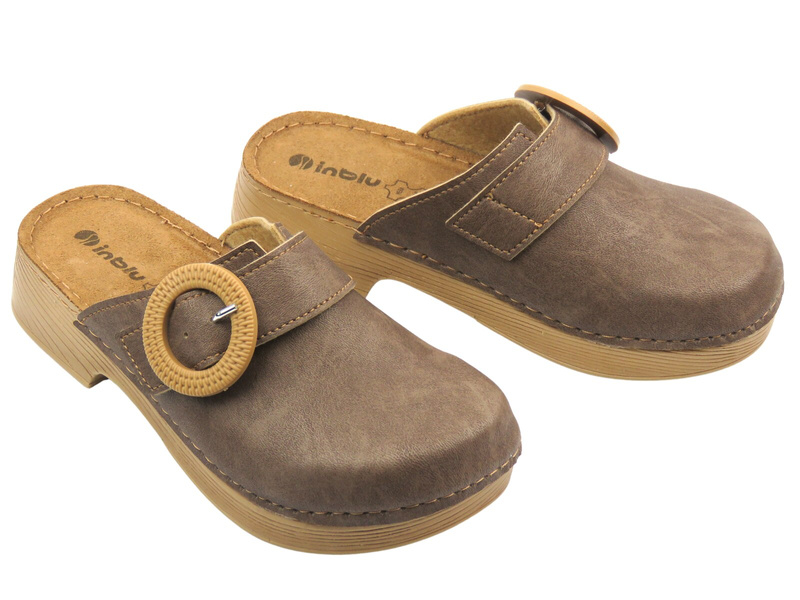 Dámské pantofle, dřeváky na jemném podpatku – INBLU TF-01, hnědé