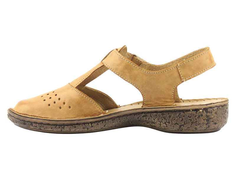 Dámské kožené sandály Helios Comfort 128, světle hnědé