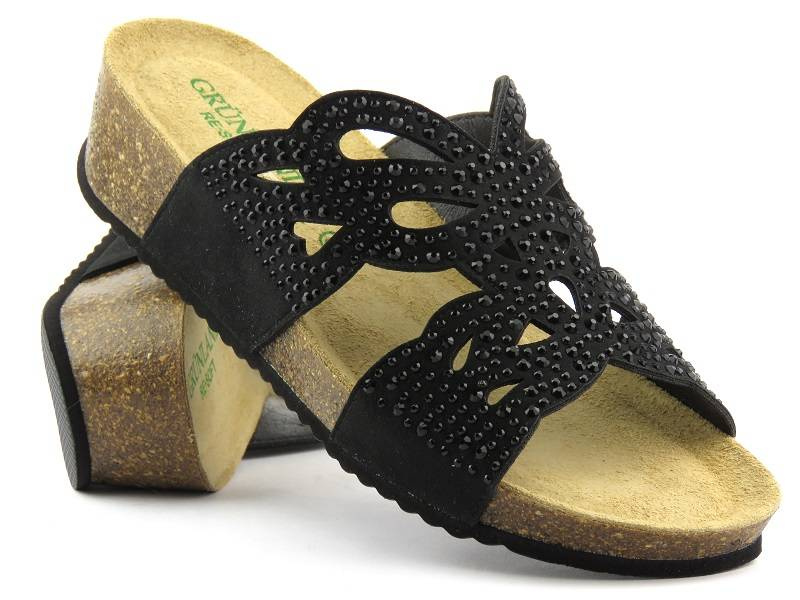 Dámské žabky s koženou vsadkou - GRUNLAND CB2999-70, černá