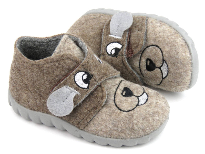 Teplé papuče, dětské boty s pejskem - BEFADO 526P119, hnědé