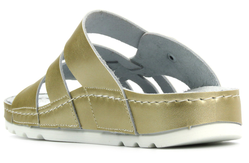 Pohodlné dámské kožené žabky - Helios Comfort 121, zlaté