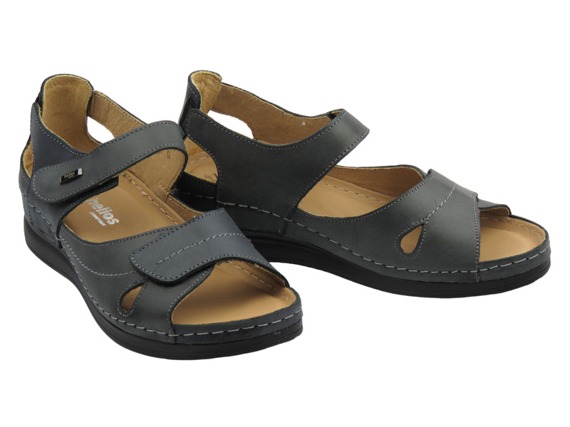 Kožené dámské sandály na suchý zip grafitové Helios Komfort 139