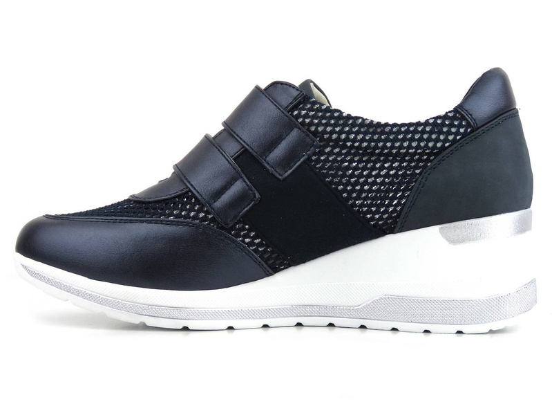 Dámské boty na klínku na suchý zip - WOJTYŁKO 22406G, tmavě modrá