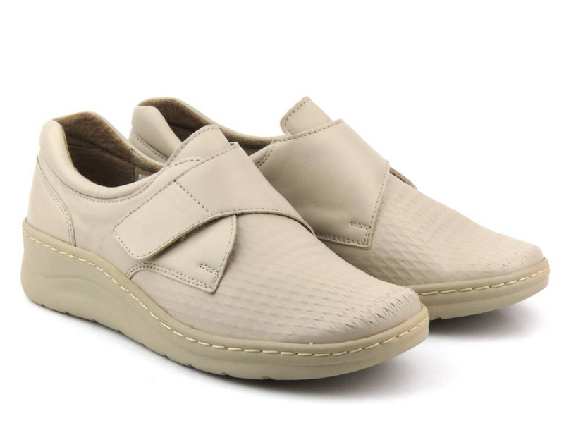 Dámské kožené boty na suchý zip - Wasak 0539, krémová