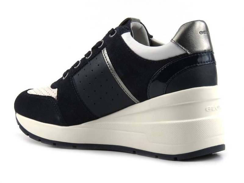 Dámské bílé tenisky na klínku - Geox Respira D158LA, tmavě modrá