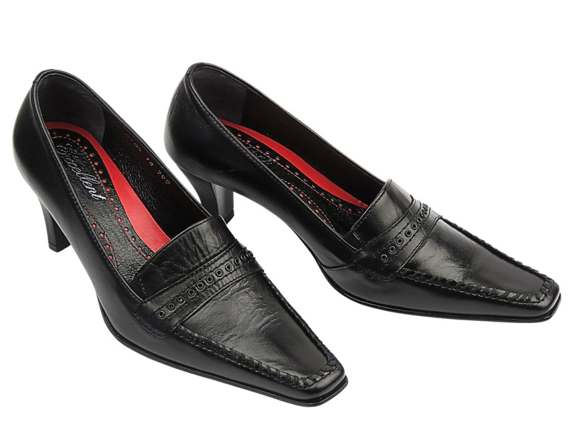 Kožené lodičky na nízkém podpatku - NATALII 136, černé