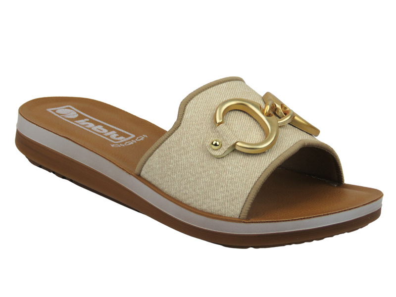 Dámské žabky se zlatým zdobením - INBLU ZO-09 béžová