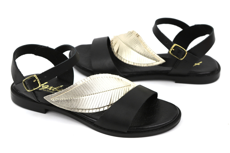 Dámské sandály s ozdobným listem - Agxbut 806, černé