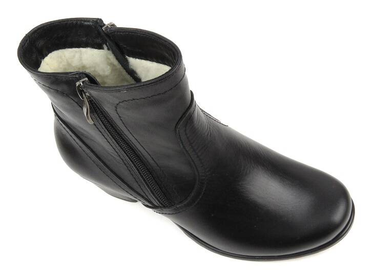 Pohodlné, kožené dámské kotníkové boty zateplené vlnou - Agxbut 0517, černé