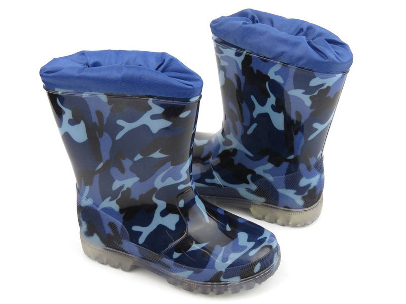 Vysoké dětské camo holínky - WOJTYŁKO 4321G, tmavě modrá