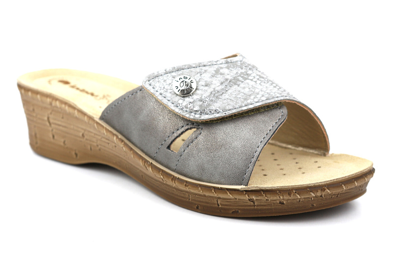 Dámské žabky na suchý zip - INBLU 26-79, stříbrné