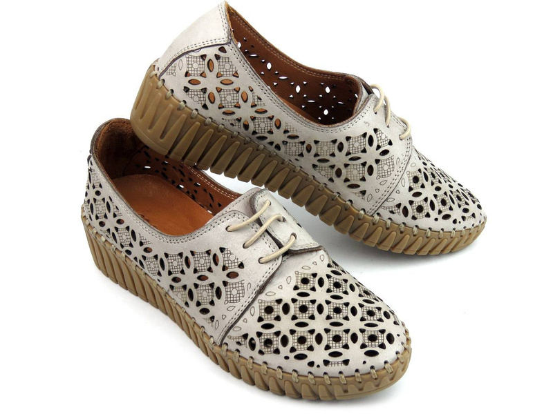 Dámské prolamované boty z přírodní kůže - MANITU 850021, béžová