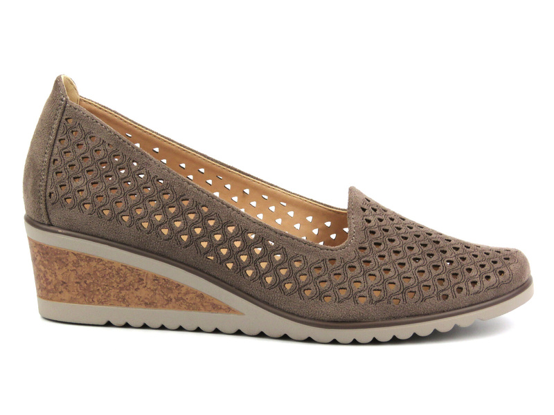 Dámské ažurové polobotky na platformách - Potocki 24-12306, khaki