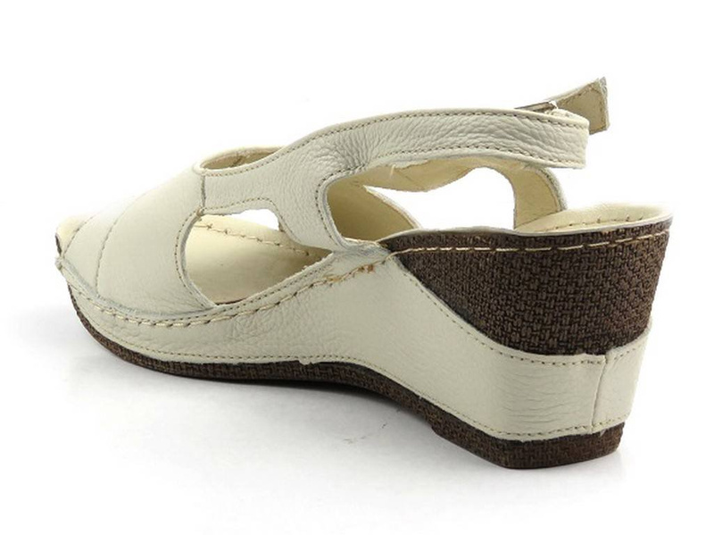Dámské kožené sandály na klínku - HELIOS Komfort 207, ecru