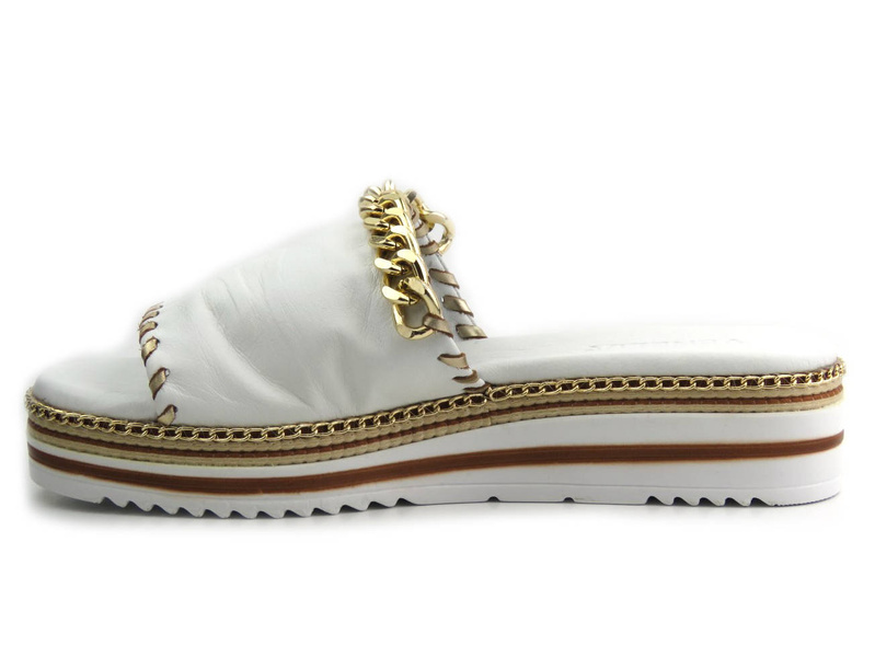 Dámské kožené pantofle se zlatým řetízkem - VENEZIA 261601Z, bílé