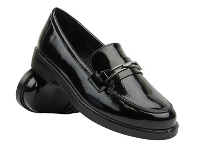 Lakované dámské mokasíny, loafers Potocki 25-12555, černé