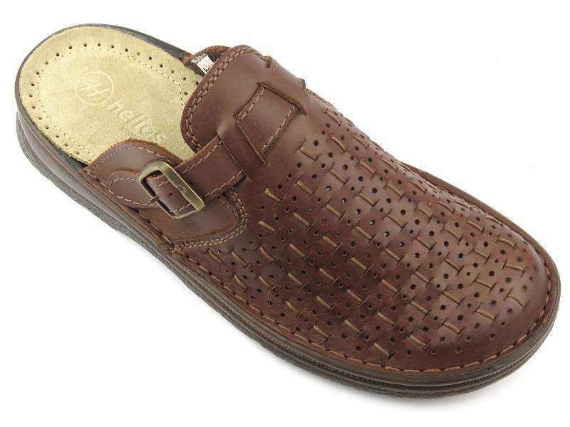 Pánské žabky s ažurem, nastavitelný svršek - HELIOS Komfort 807, hnědá 2