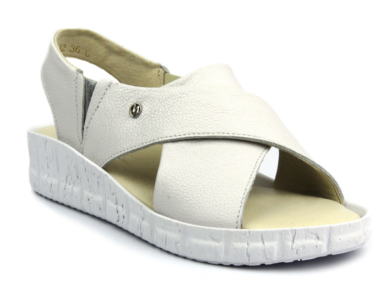 Dámské kožené sandály na platformě - HELIOS Comfort 132, bílé